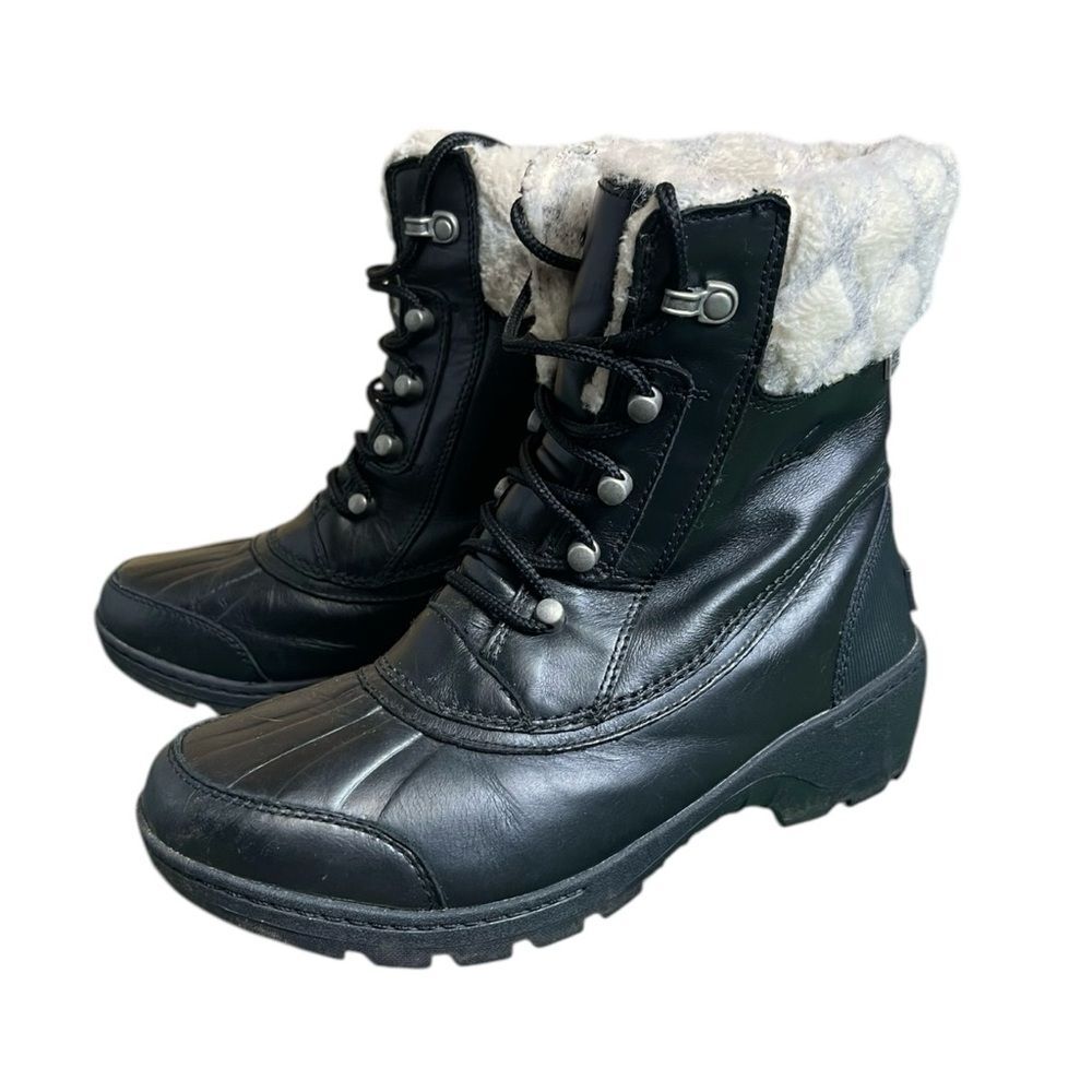 Sorel Black Leather Lace Boots Out Dry Military Style Fur Trim Women’s Size 9